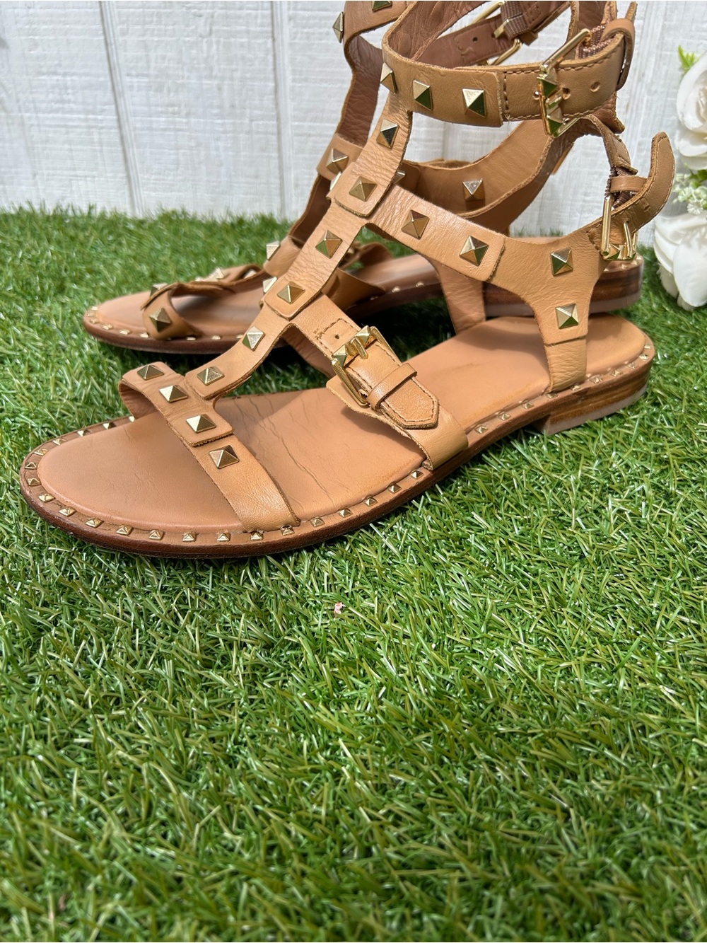 ASH womens Pacific Flat Sandal tan size 40 US 10 gently used - Picture 8 of 16